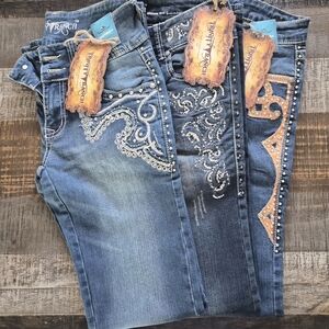 3 Pair Trinity Ranch Bootcut Jeans GORGEOUS BLING Size 7 34/35 Inseam NEW